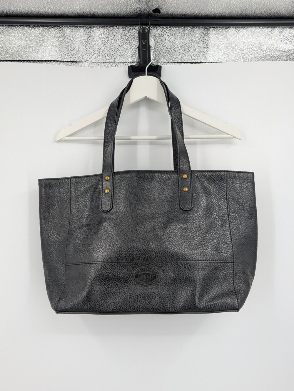 Fossil Black Large Pebbled Leather Work Tote Weekender Bag Career Office Staple
